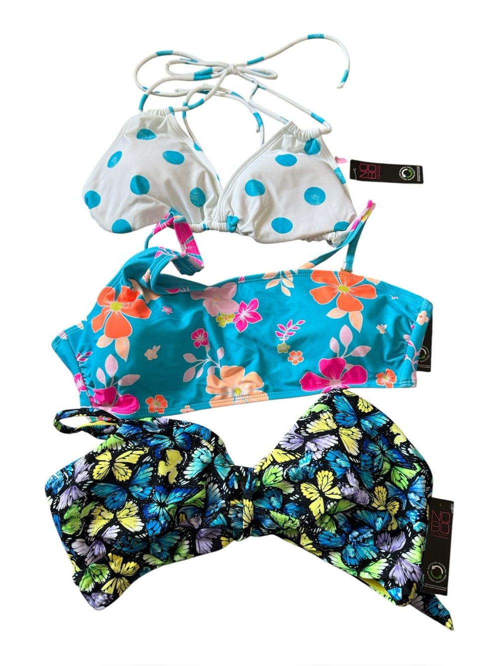 No Boundaries Juniors Lot 3 Bikini Tops XL Beach Polka Dot Floral Butterfly